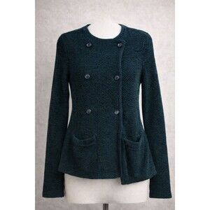 Y2K Lucky Brand Green Blue Textured Knit Jacket Women’s S Double Breasted Coat